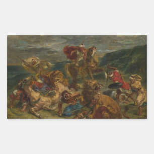 Eugene Delacroix - Lion Hunt Rectangular Sticker