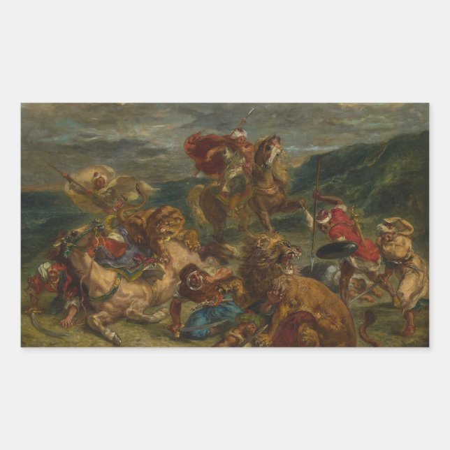 Eugene Delacroix - Lion Hunt Rectangular Sticker (Front)