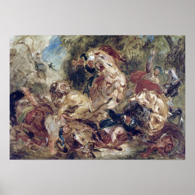 Eugène Delacroix The Lion Hunt Poster (Front)