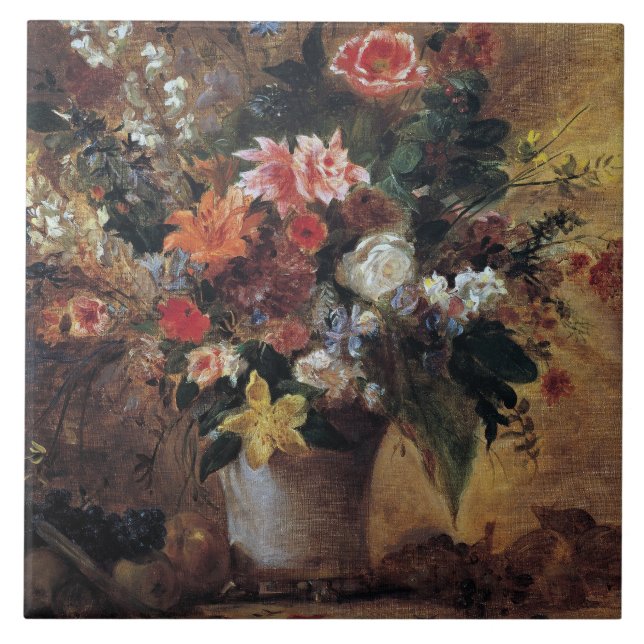 Eugene Delacroix Vintage Bouquet of Flowers Tile (Front)