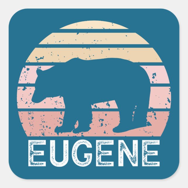 Eugene Oregon Retro Bear Square Sticker (Front)