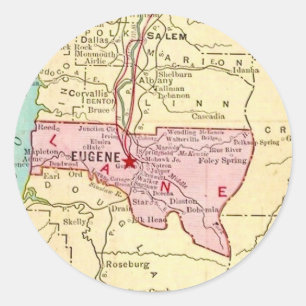Eugene Oregon Vintage Map Postcard Classic Round Sticker