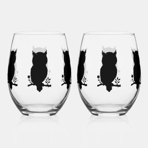Eule - Scherenschnitt Stemless Wine Glass
