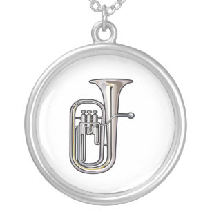 euphonium brass instrument music realistic.png silver plated necklace