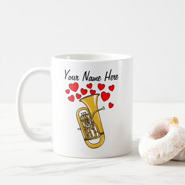 Euphonium Hearts Brass Musician Custom Coffee Mug (With Donut)