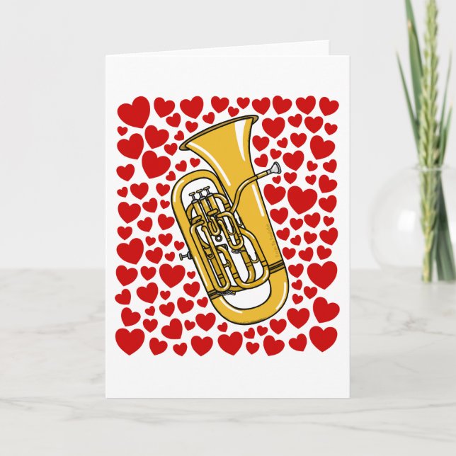 Euphonium With Hearts Valentines Anniversary Card (Front)