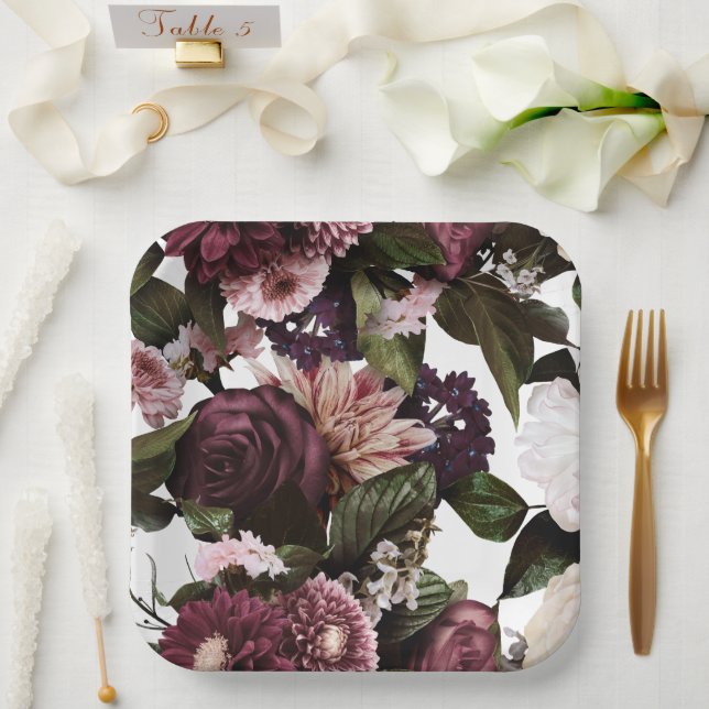Euphoria Black Floral Wedding Paper Plates (Wedding)