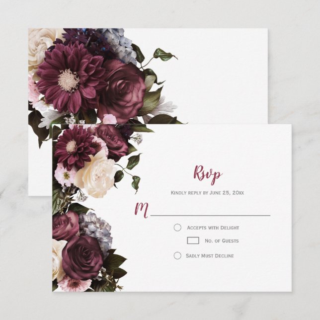 Euphoria Boho Burgundy Pink White Floral RSVP | Card (Front/Back)
