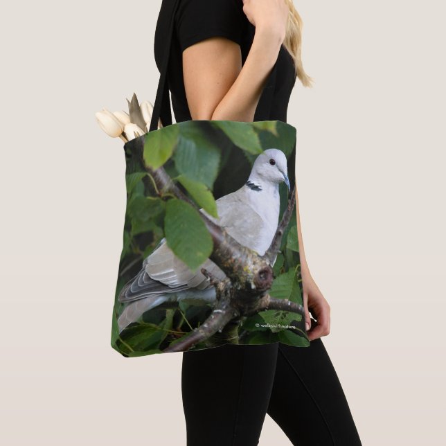 Eurasian Collared Dove on the Cherry Tree Tote Bag (Close Up)