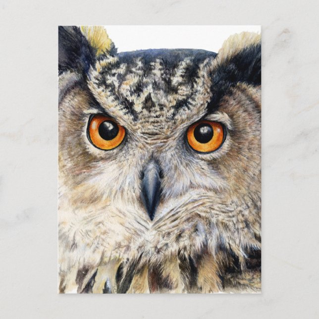 Eurasian Eagle Owl fine art watercolor postcard (Front)