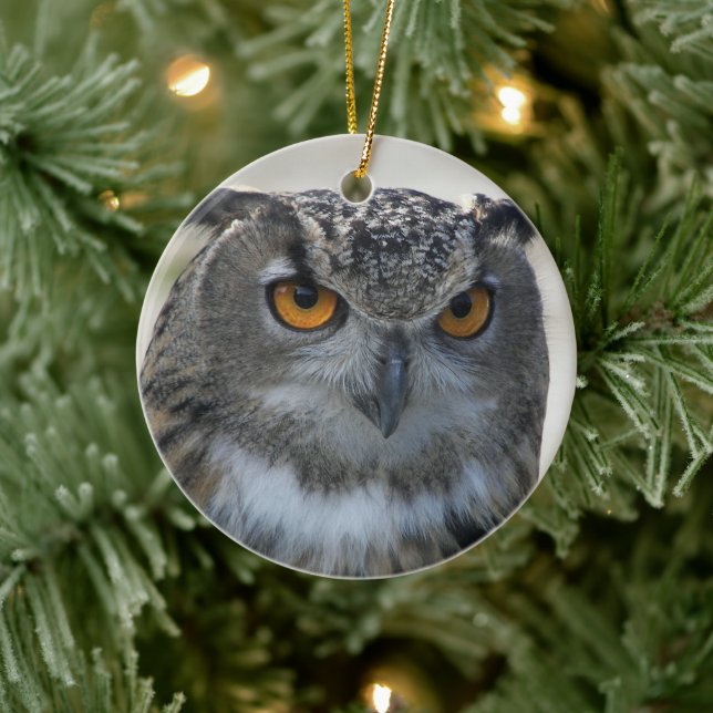 Eurasian Eagle Owl Photo Holiday Ceramic Tree Decoration (Tree)