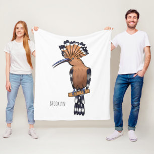 Eurasian hoopoe bird cartoon illustration fleece blanket