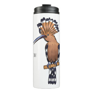 Eurasian hoopoe bird cartoon illustration  thermal tumbler