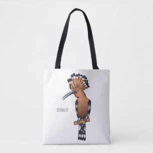 Eurasian hoopoe bird cartoon illustration tote bag
