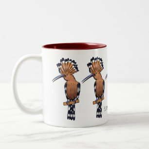 Eurasian hoopoe bird cartoon illustration Two-Tone coffee mug