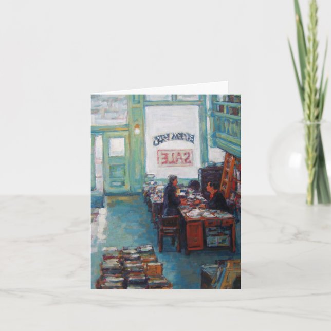 "Eureka Books Sale" oil painting by Linda Mitchell Card (Front)