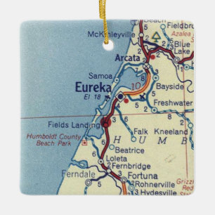 Eureka CA Vintage Map Ceramic Ornament