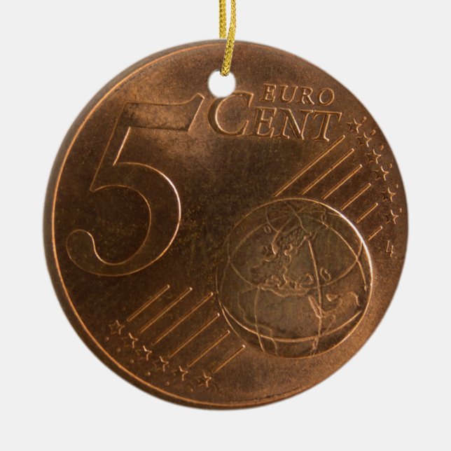 Euro 5 Cent Money Coin Ceramic Tree Decoration (Front)