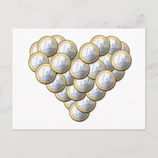 Euro Coins Heart-shaped postcard (Front)