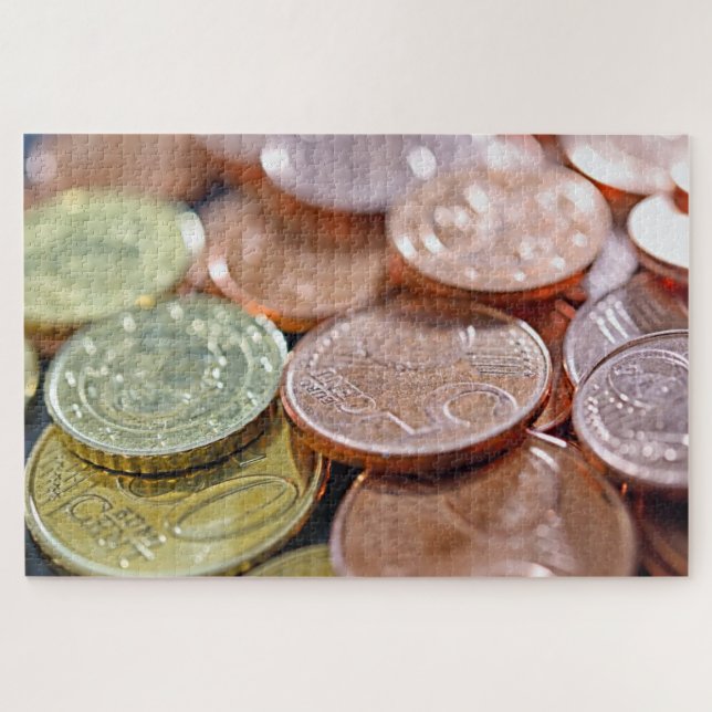 euro coins under sun beams jigsaw puzzle (Horizontal)