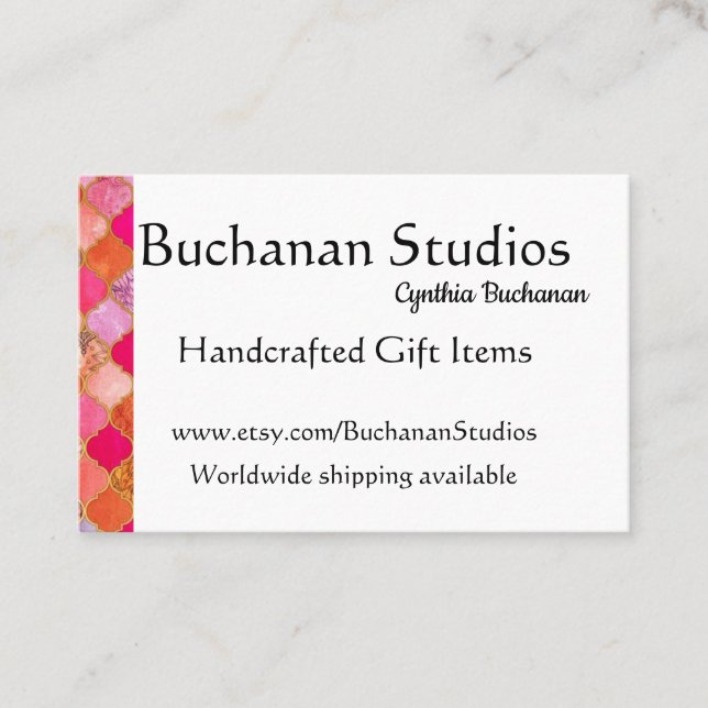 Euro Large Personalise Text Memorable Pinks Business Card (Front)
