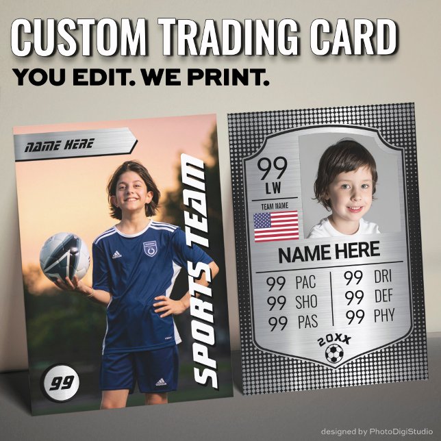 EURO Soccer Card Shield Grey Football Trading Card (Custom Soccer Trading Card, Silver Shield Player Card)