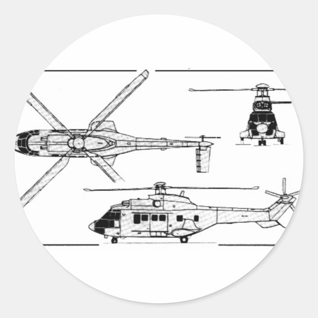 Eurocopter-Super-Puma-SA-33 Classic Round Sticker (Front)