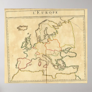 Europe and Major Cities Outline Poster