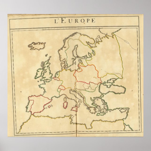 Europe and Major Cities Outline Poster (Front)