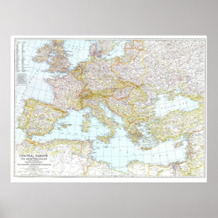 " Europe and the Mediterranean: 1939 Detailed MAP Poster