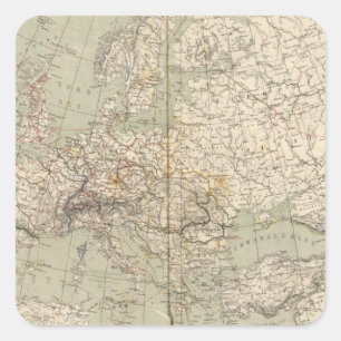 Europe Atlas Map showing railroads Square Sticker