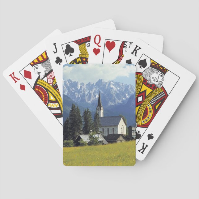 Europe, Austria, Gosau. The spire of the church Playing Cards (Back)