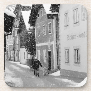 Europe, Austria, Hallstat. Snowy street Coaster