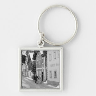 Europe, Austria, Hallstat. Snowy street Key Ring