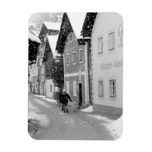 Europe, Austria, Hallstat. Snowy street Magnet