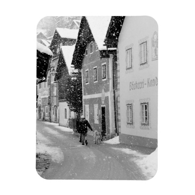 Europe, Austria, Hallstat. Snowy street Magnet (Vertical)