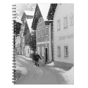 Europe, Austria, Hallstat. Snowy street Notebook