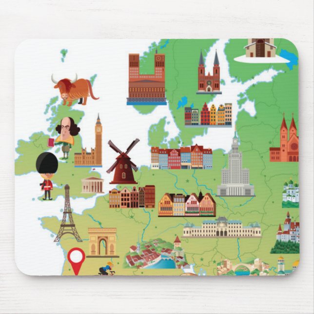 Europe Cartoon Map Mouse Pad (Front)