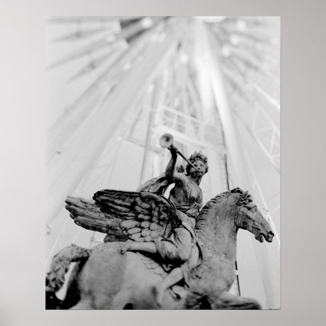 Europe, France, Paris. Statue and Ferris Wheel, 2 Poster (Front)