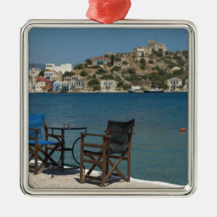 Europe, Greece, Kastellorizo: chairs on the edge Metal Tree Decoration
