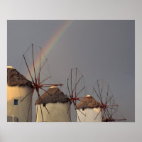 Europe, Greece, Mykonos. wind mill with rainbow