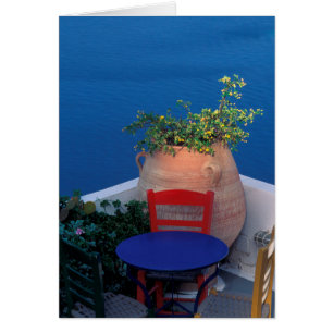 Europe, Greece, Santorini. Terrace with sea view