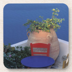 Europe, Greece, Santorini. Terrace with sea view Coaster
