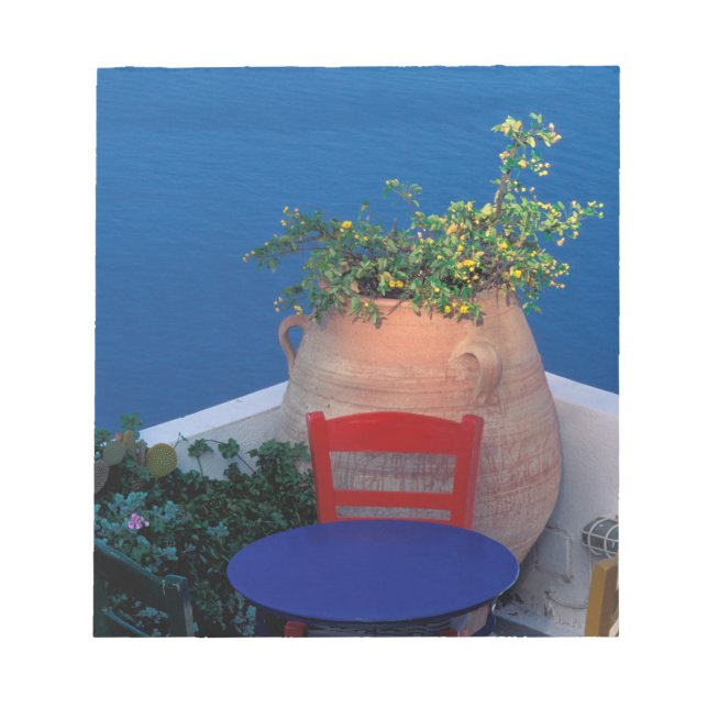 Europe, Greece, Santorini. Terrace with sea view Notepad (Front)