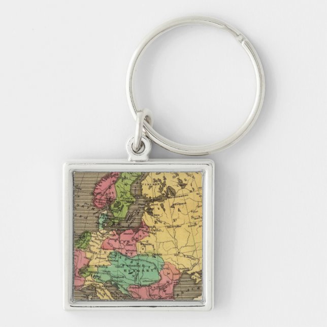 Europe Hand Coloured Atlas Map Key Ring (Front)