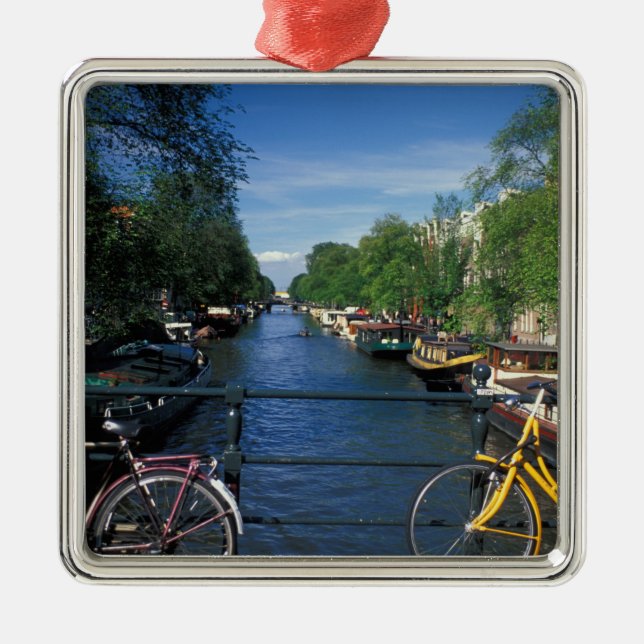 Europe, Holland, Amsterdam, yellow bicycle and Metal Tree Decoration (Front)