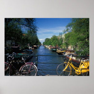 Europe, Holland, Amsterdam, yellow bicycle and Poster