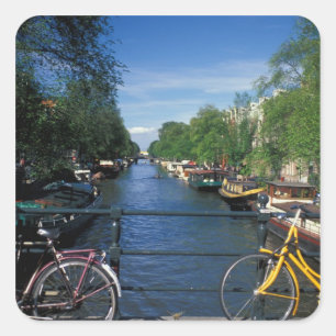 Europe, Holland, Amsterdam, yellow bicycle and Square Sticker