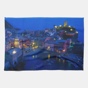Europe, Italy, Cinque Terre, Vernazza. Hillside Tea Towel