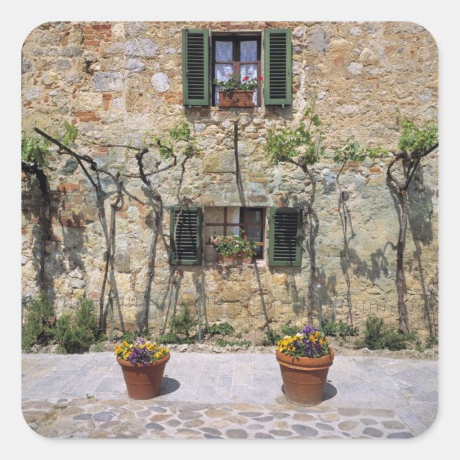 Europe, Italy, Monteriggioni. A stone house is Square Sticker (Front)